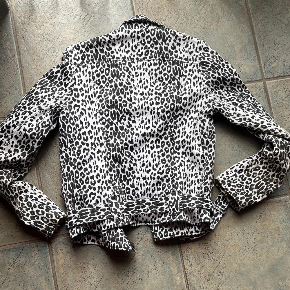 Y2K Vintage TrippNYC Black and White Leopard Print Moto Jacket size m - Picture 4 of 5